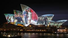 King and Queen greeted by light show on Australia tour