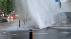 Watch: Water erupts from road near landmark