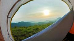 A beautiful view through a camping tent on sri lanka knuckles mountain range