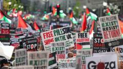 Manifestantes protestamcasino sem depósitosolidariedade aos palestinos,casino sem depósitomeio ao conflitocasino sem depósitocurso entre Israel e o Hamas,casino sem depósitoLondres