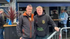 These are Phil Benson (left) and Kevin Burton (right) from the Rock Academy gym in Doncaster, pictured outside the pub.
