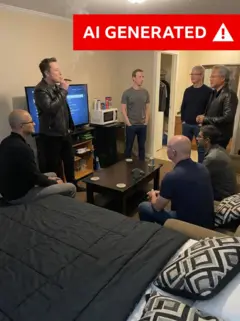 An Ai-generated image purporting to show from top-left: Tesla’s Elon Musk, Meta’s Mark Zuckerberg, Tim Cook of Apple, Nvidia’s Jensen Huang, Google’s Sunder Pichai, Jeff Bezos of Amazon, and Microsoft’s Satya Nadella