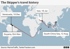 A map showing The Skipper's travel history