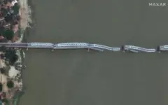 Satellite image of collapsed bridge in Myanmar