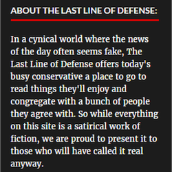 Disclaimer on satirical news site The Last Line of Defense