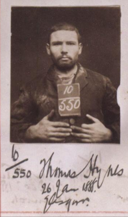 Photograph of prisoner Thomas Hynes, porter, age 24. Convicted of theft and served nine months in prison. 