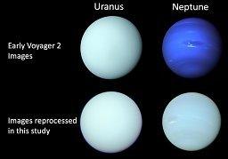 side by side comparison showing new and old images of neptune and uranus