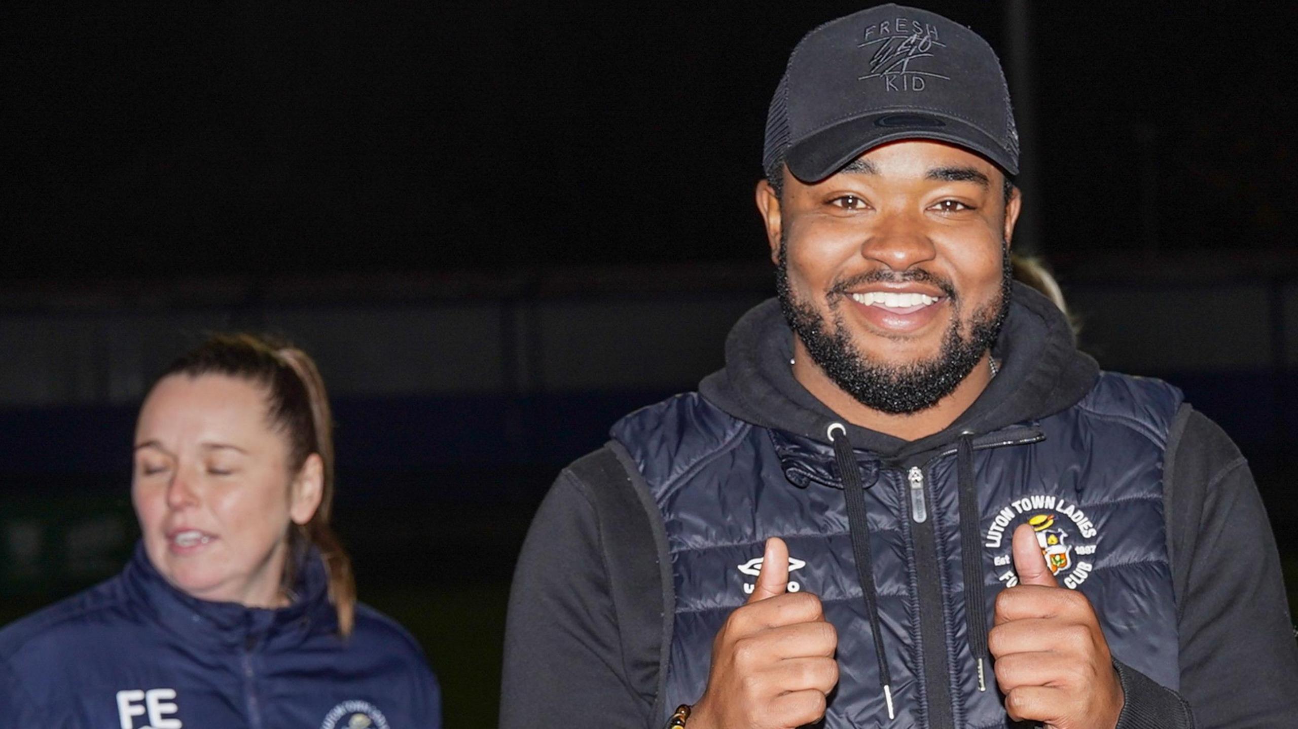 Luton Town Ladies joint manager Myles Maddix gives the thumbs up