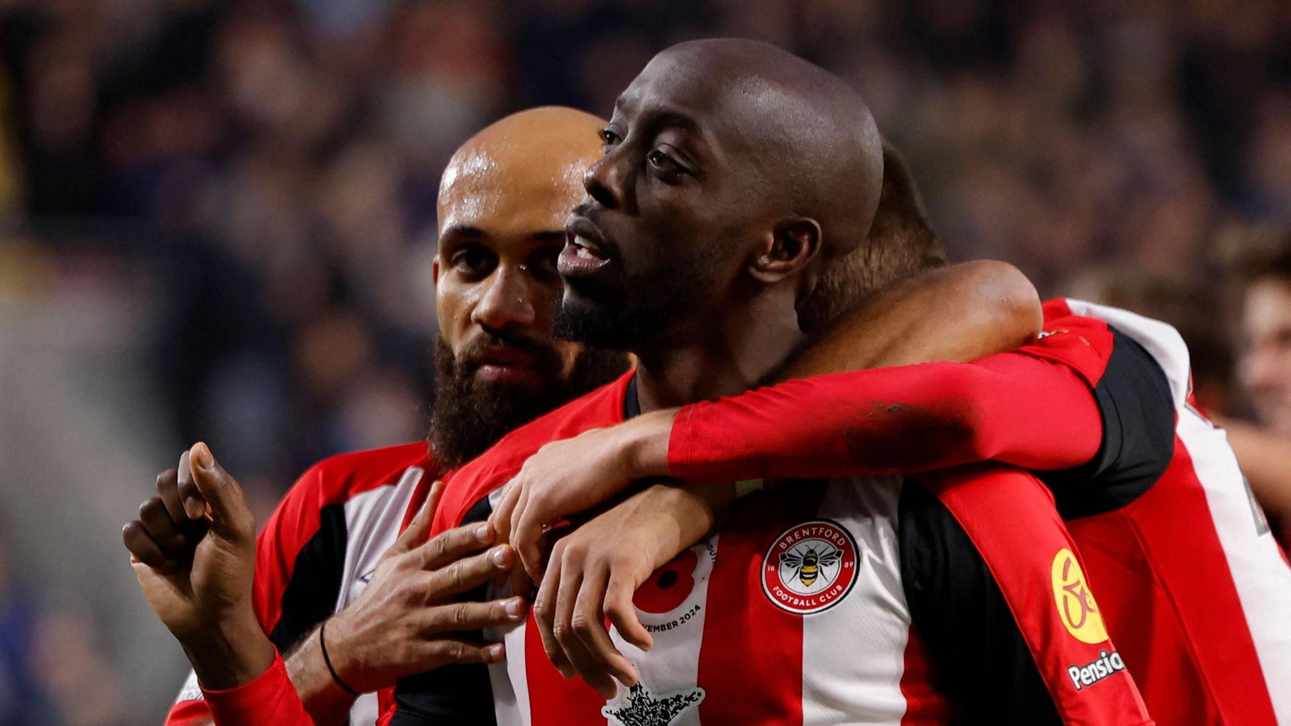 Yoane Wissa celebrates after scoring for Brentford against Bournemouth