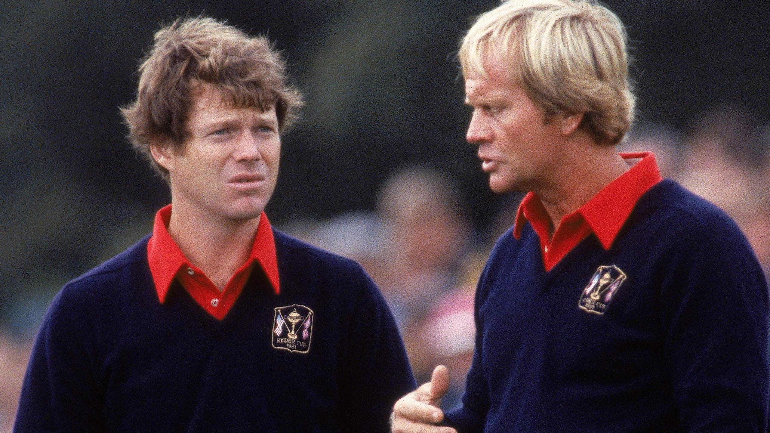 Tom Watson and Jack Nicklaus in conversation during the 1981 Ryder Cup at Walton Heath