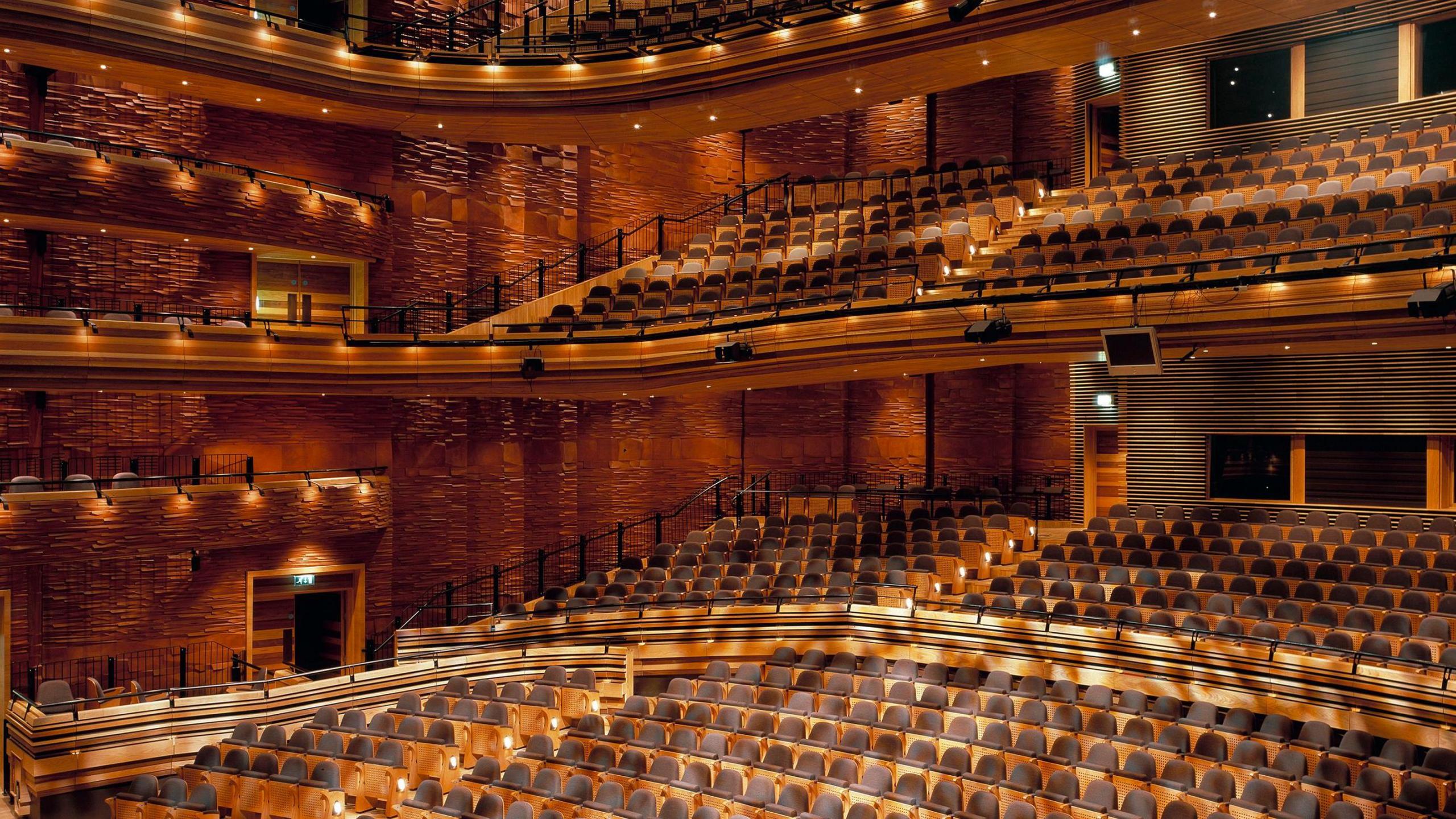 The auditorium at the Donald Gordon Theatre in the Wales Millennium Centre.