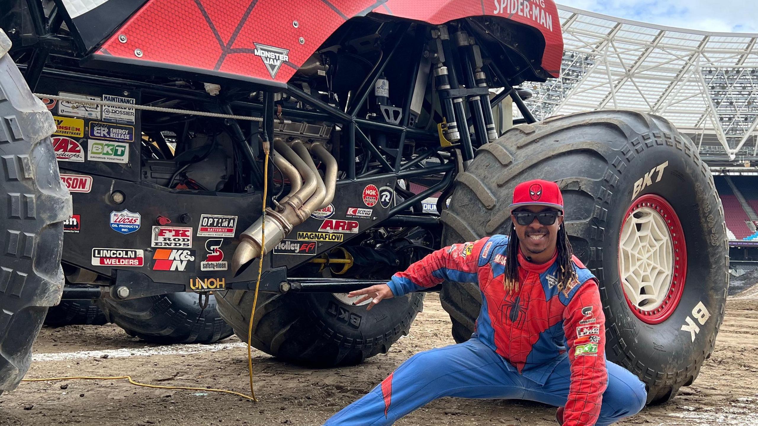 Monster Jam driver, Bernard Lyght, in front of his monster truck