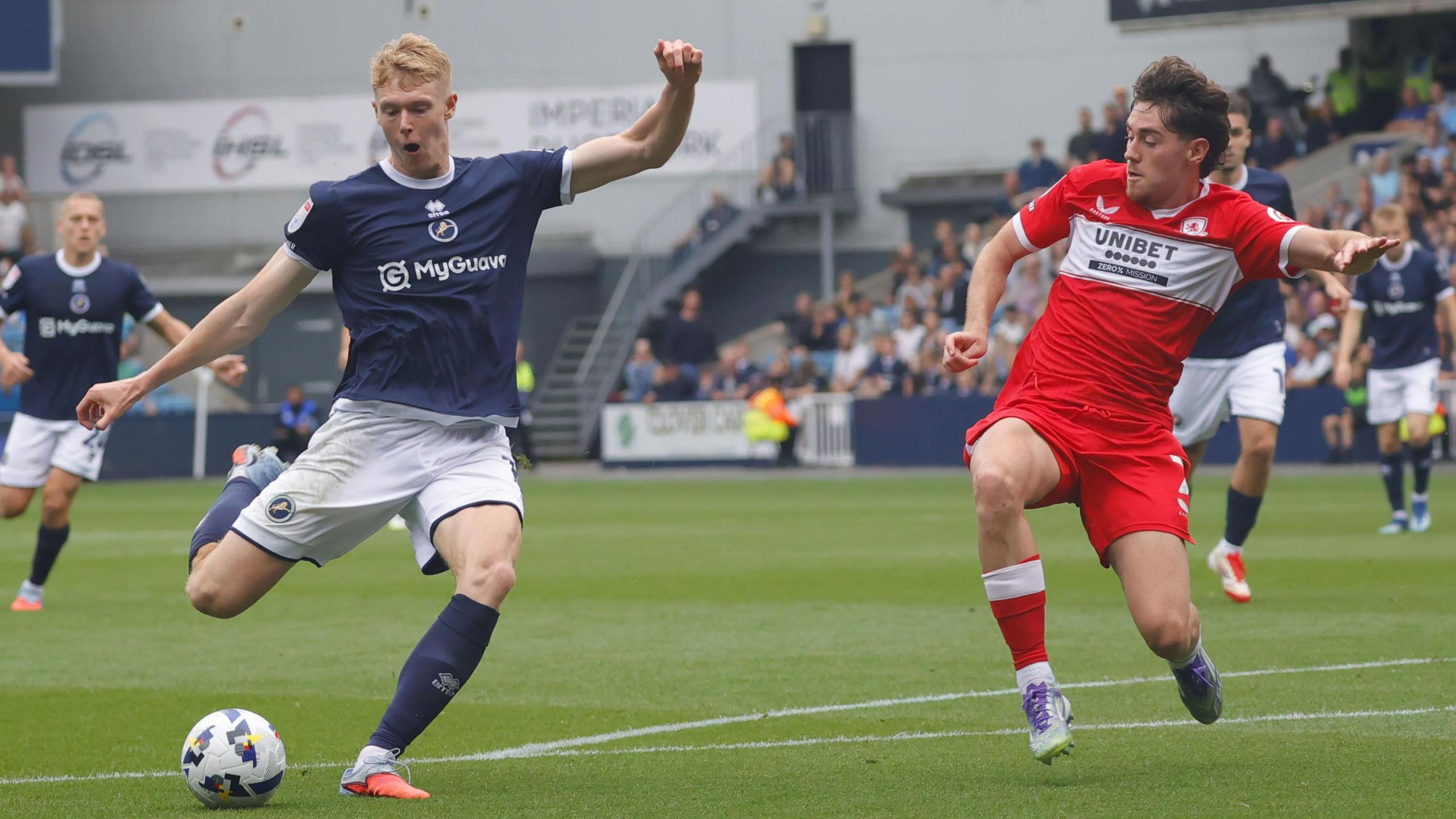 Josh Coburn takes a shot for Millwall against Middlesbrough