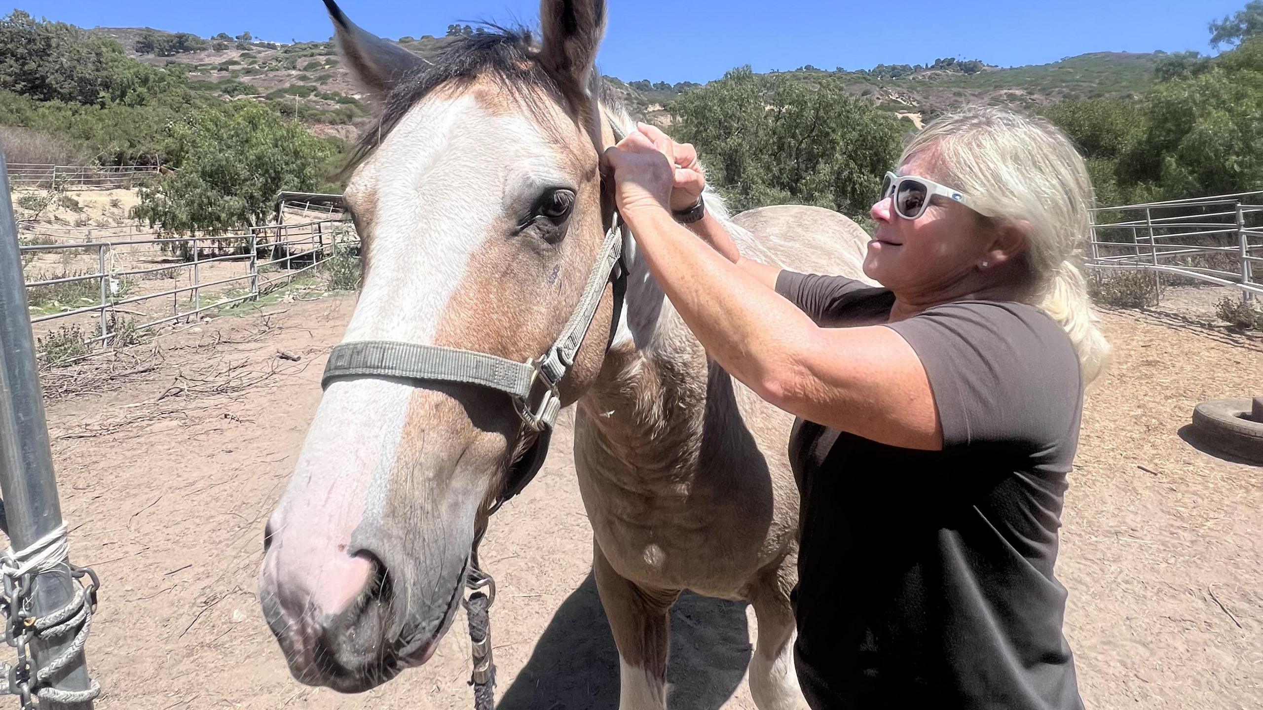 Jackie Golison with one of her three horses 