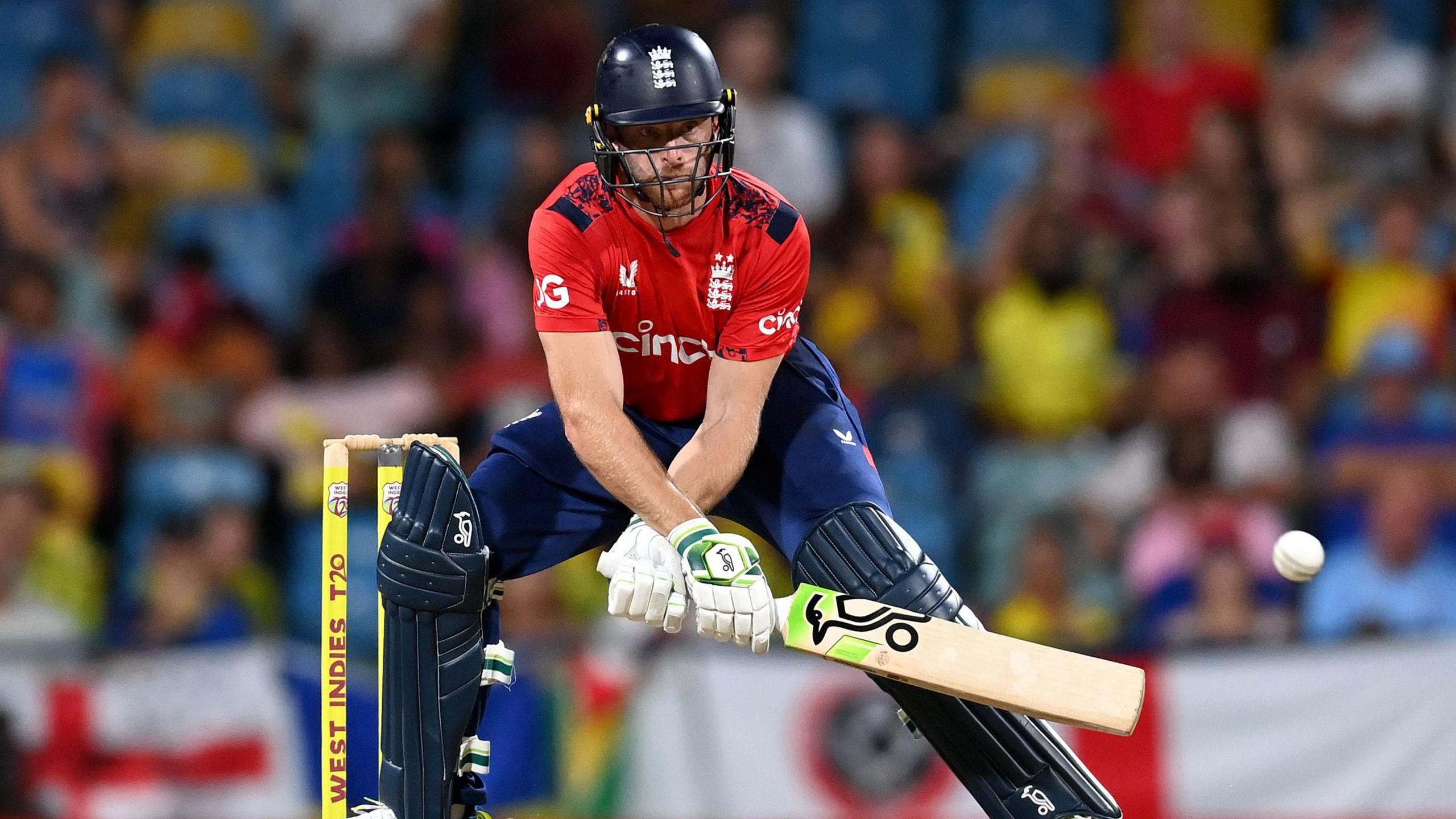 England captain Jos Buttler bats in T20 vs West Indies