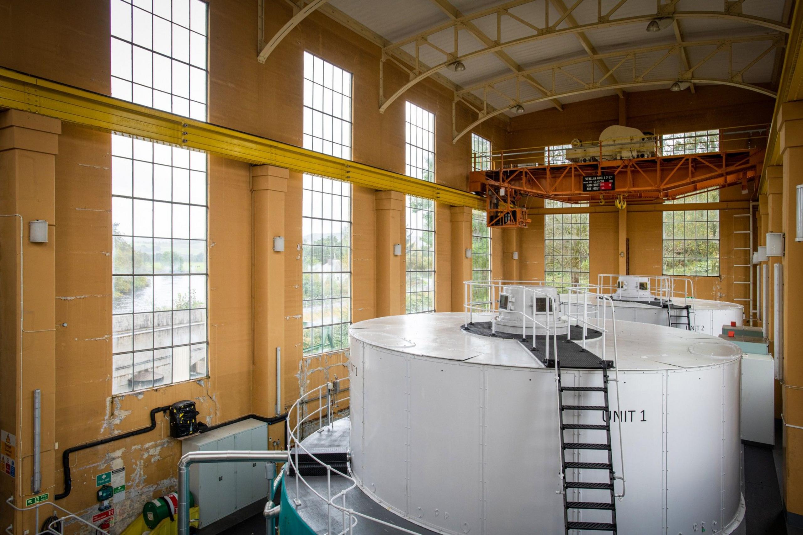 An interior view of an old hydro power station in southern Scotland