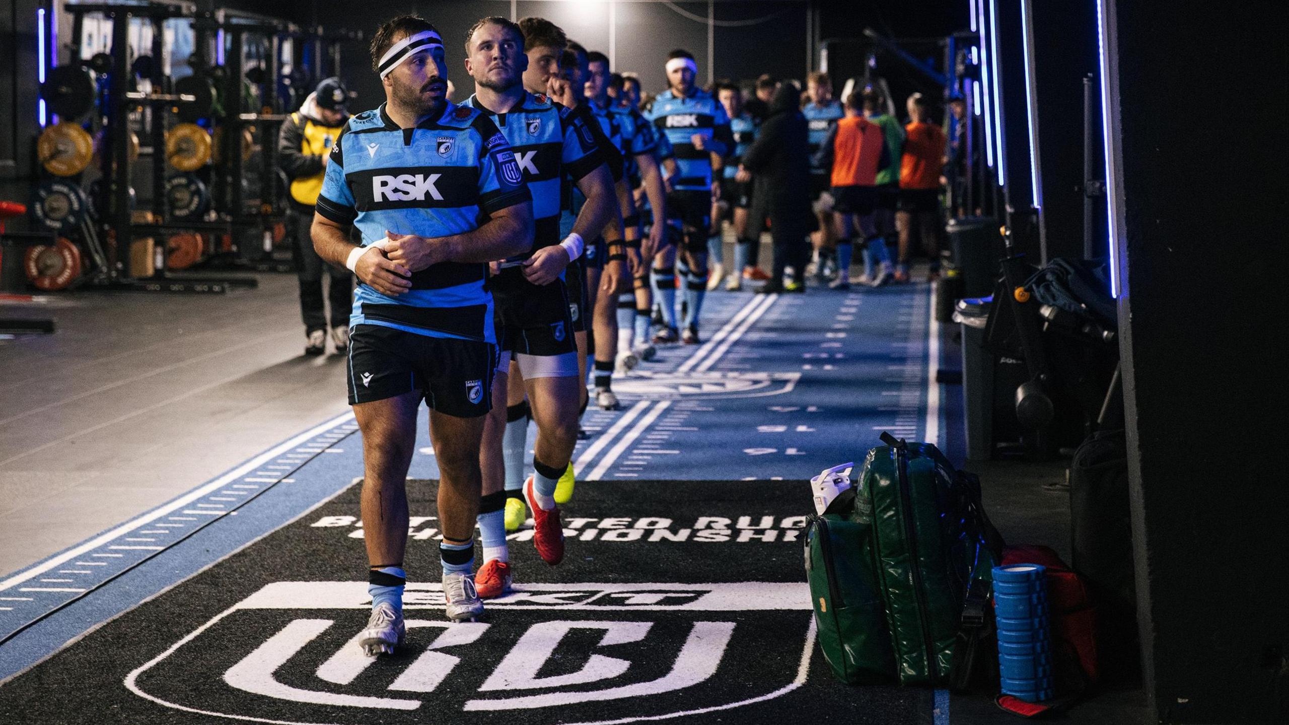 Cardiff captain Liam Belcher leads his side out for a United Rugby Championship fixture at the Arms Park