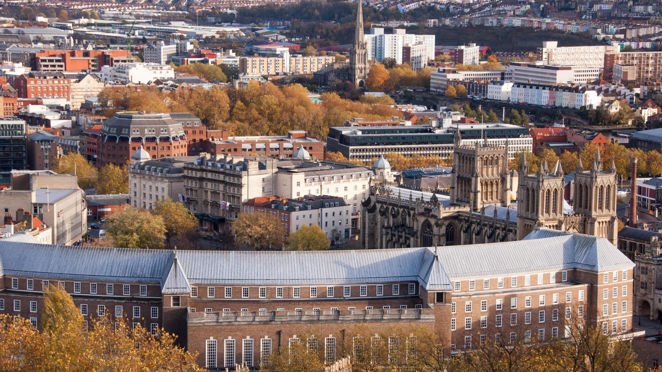 City Hall in Bristol in the foreground with the city and other buildings in the background