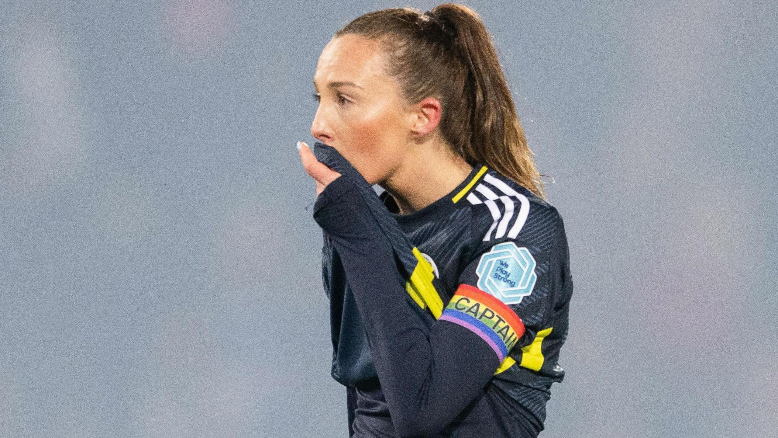 Scotland captain Caroline Weir is dejected after Scotland's defeat to Finland in Helsinki