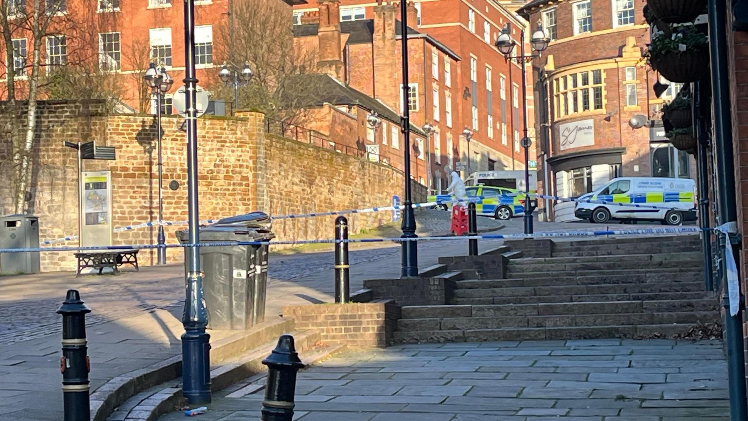 A police cordon in Castle Gate, Nottingham