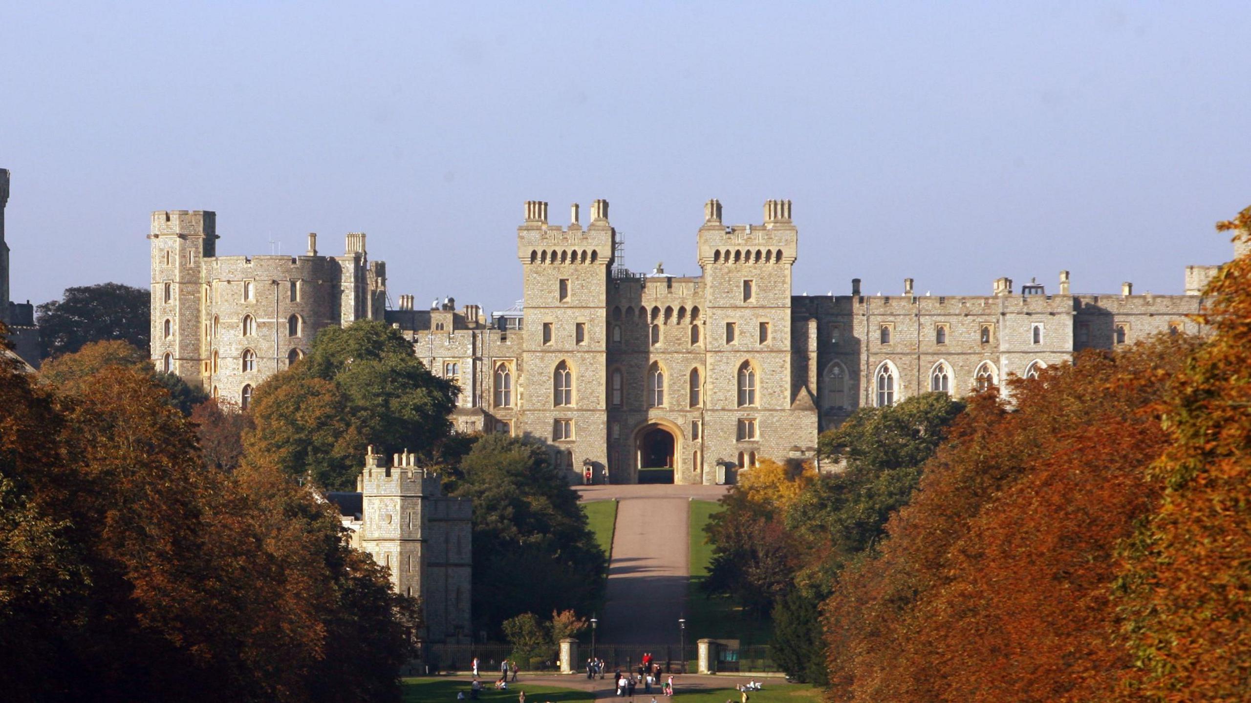 General view of Windsor Castle in autumn, from the end of the Long Walk.
