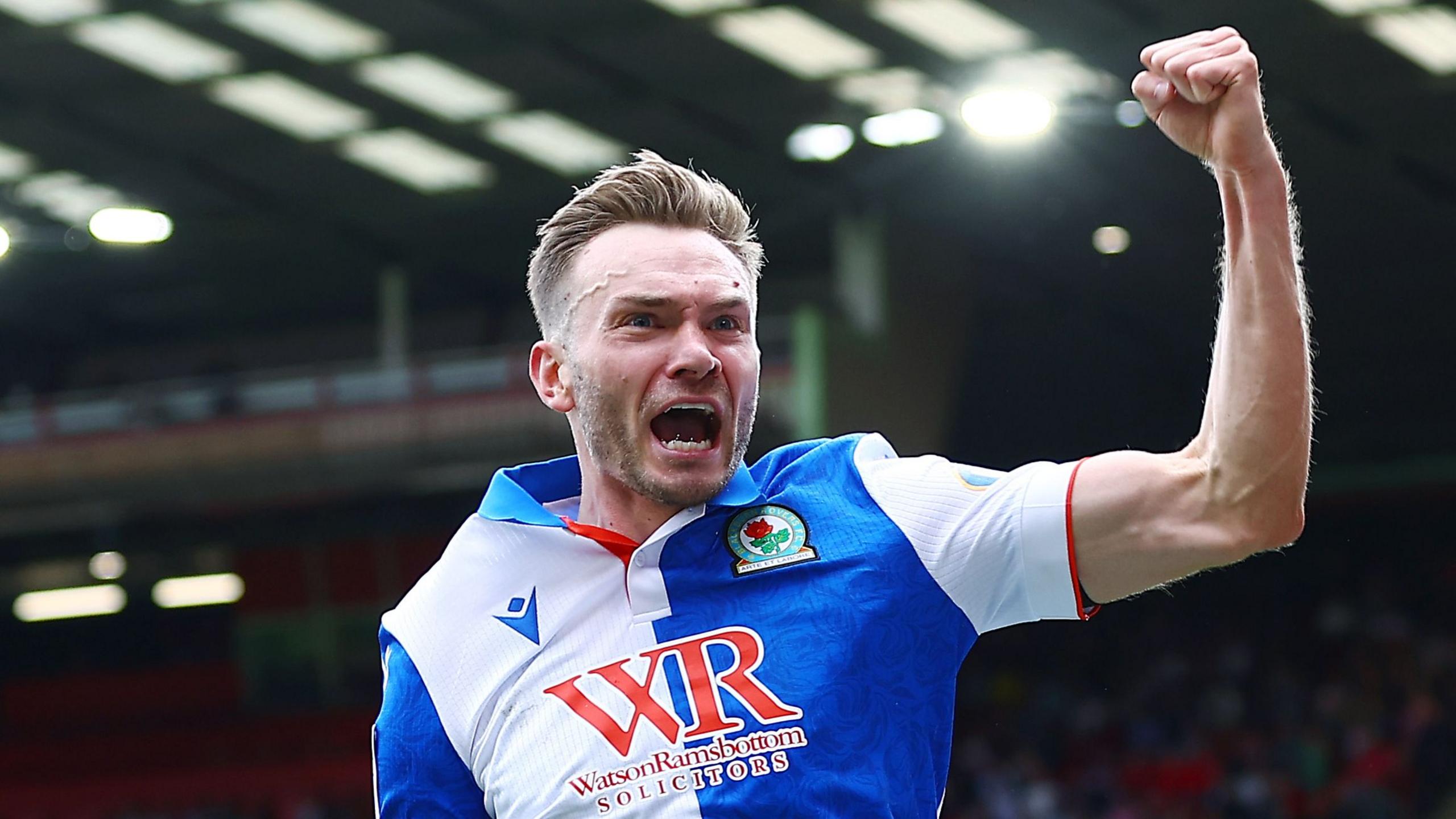 Ryan Hedges celebrating Blackburn's goal against Sheffield United.