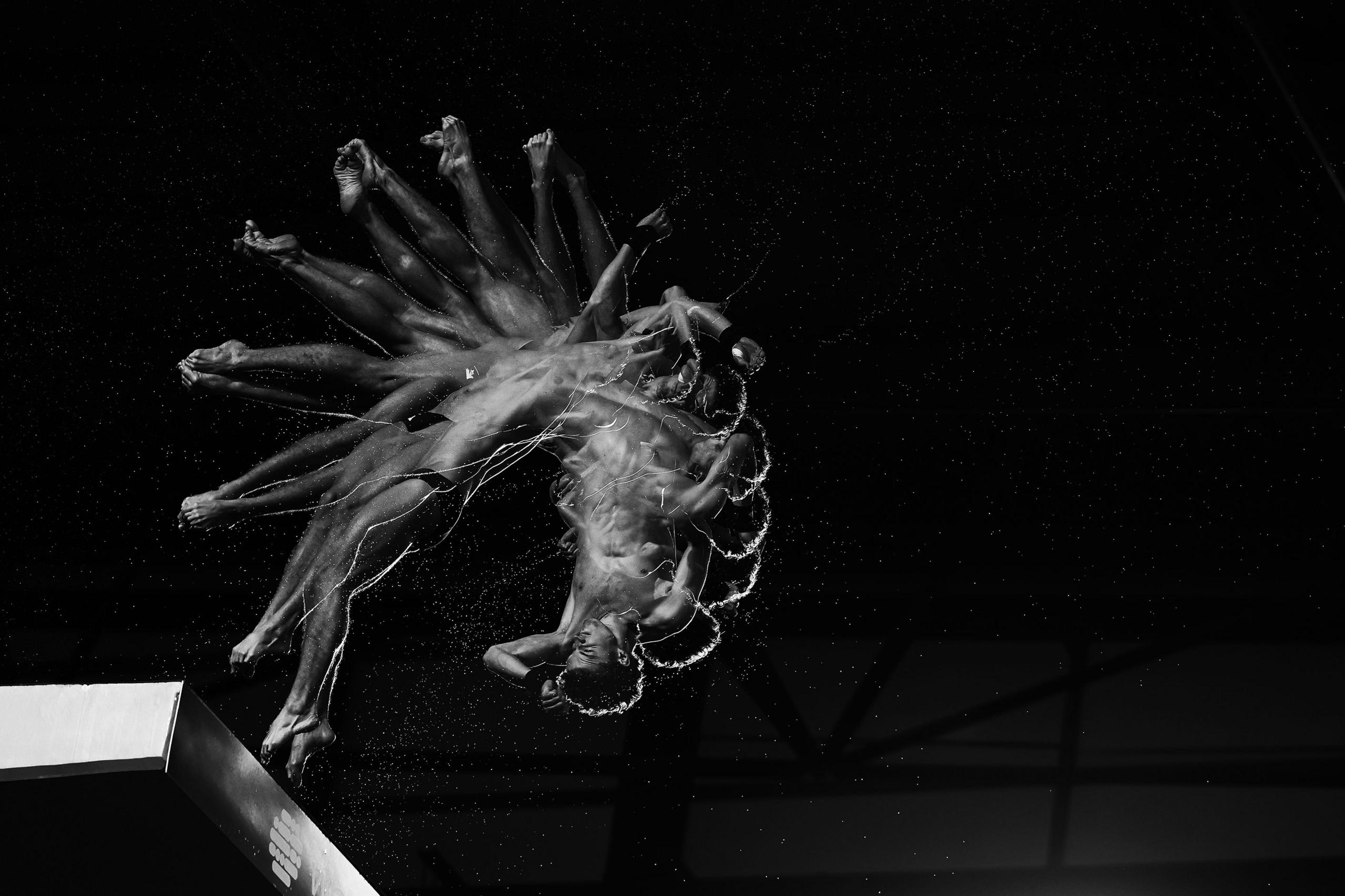 Unknown Diver launching off the platform at the Aspire Dome, Doha on Feb. 9, 2024