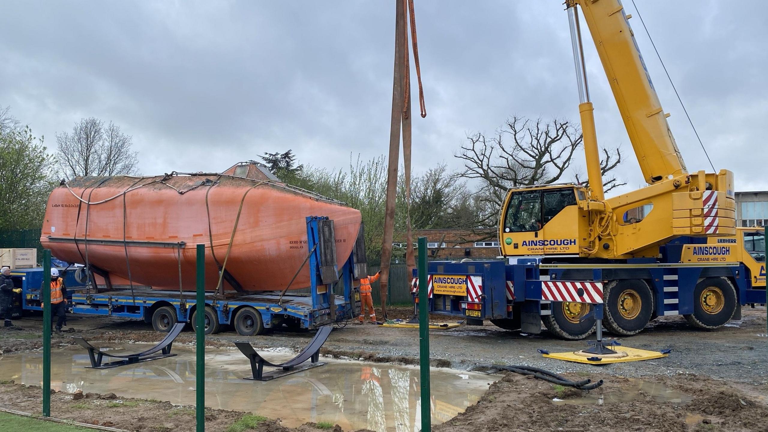 Lifeboat arriving at school