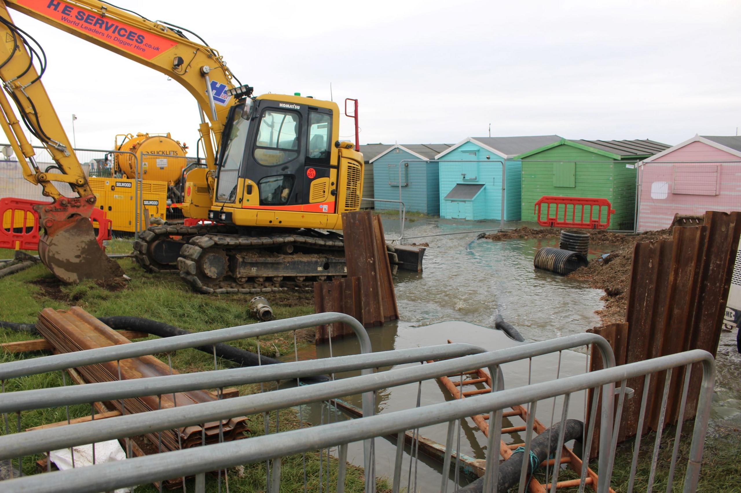 Clear up work at Bulverhythe beach