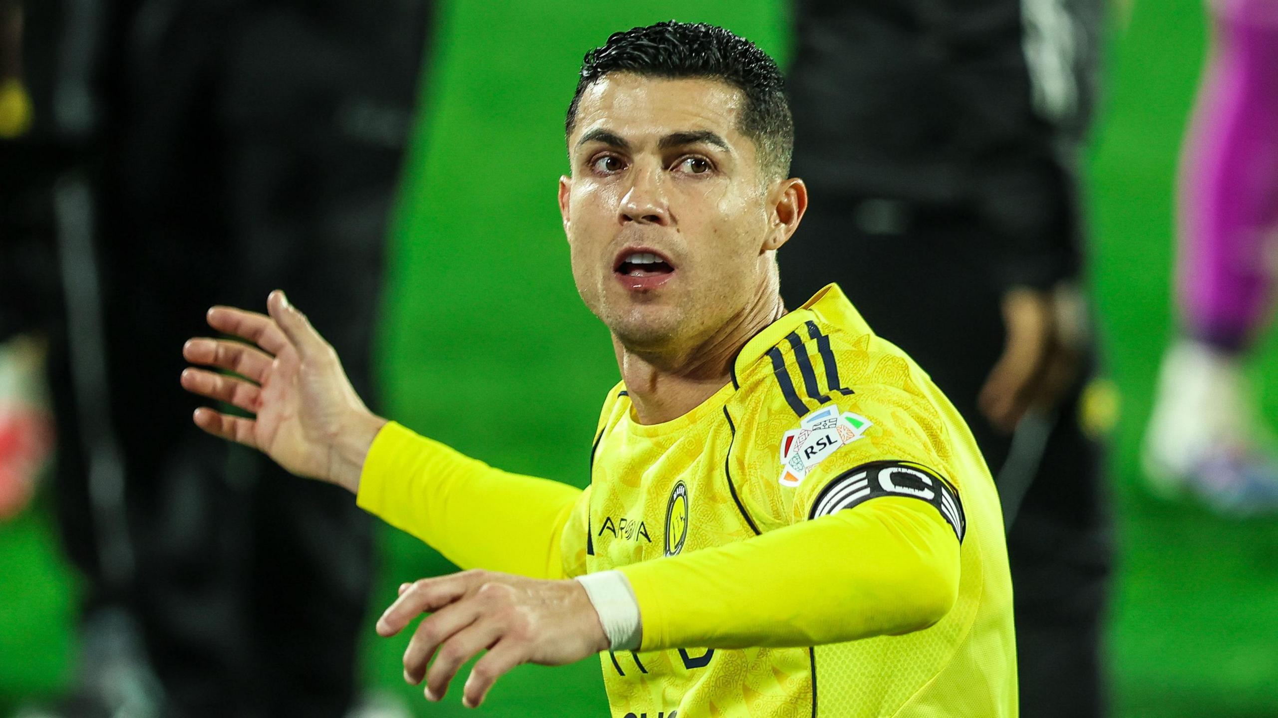 Cristiano Ronald reacts while playing for Al-Nassr