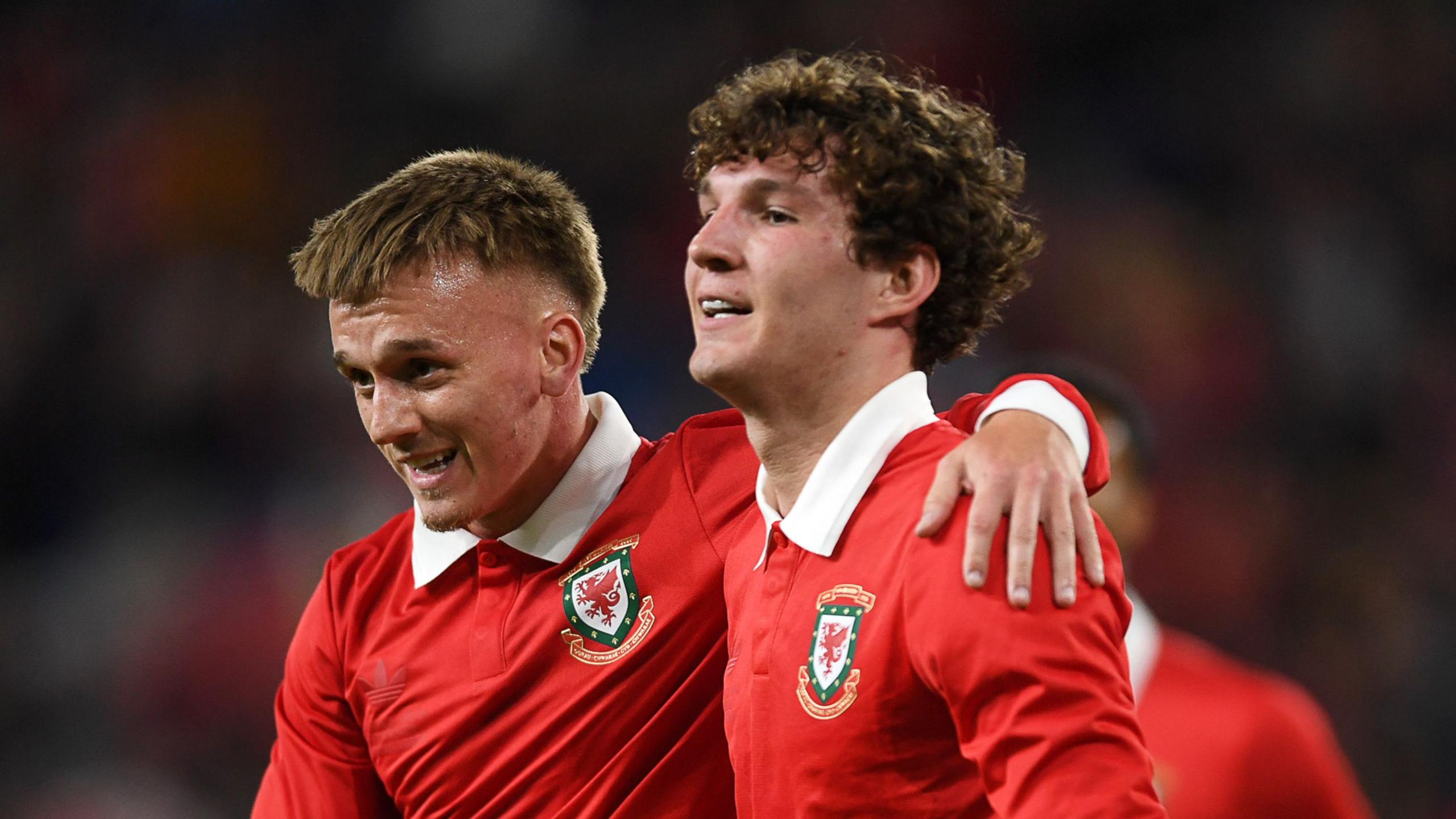 Wales' Lewis Koumas (right) celebrates with Isaak Davies