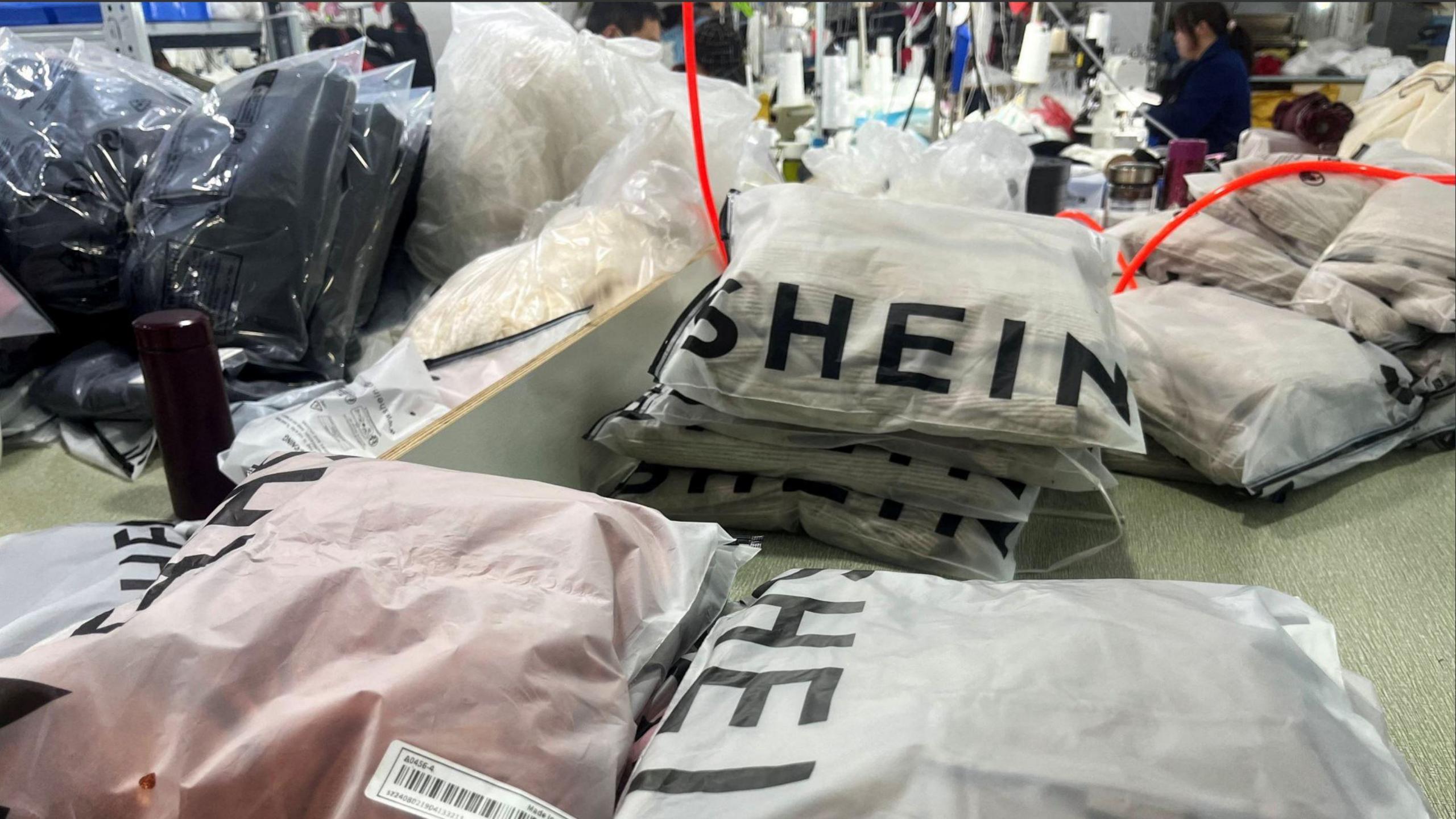 Packs of clothing are pictured at a garment factory for Shein in Guangzhou, Guangdong province, China 1 April, 2025.