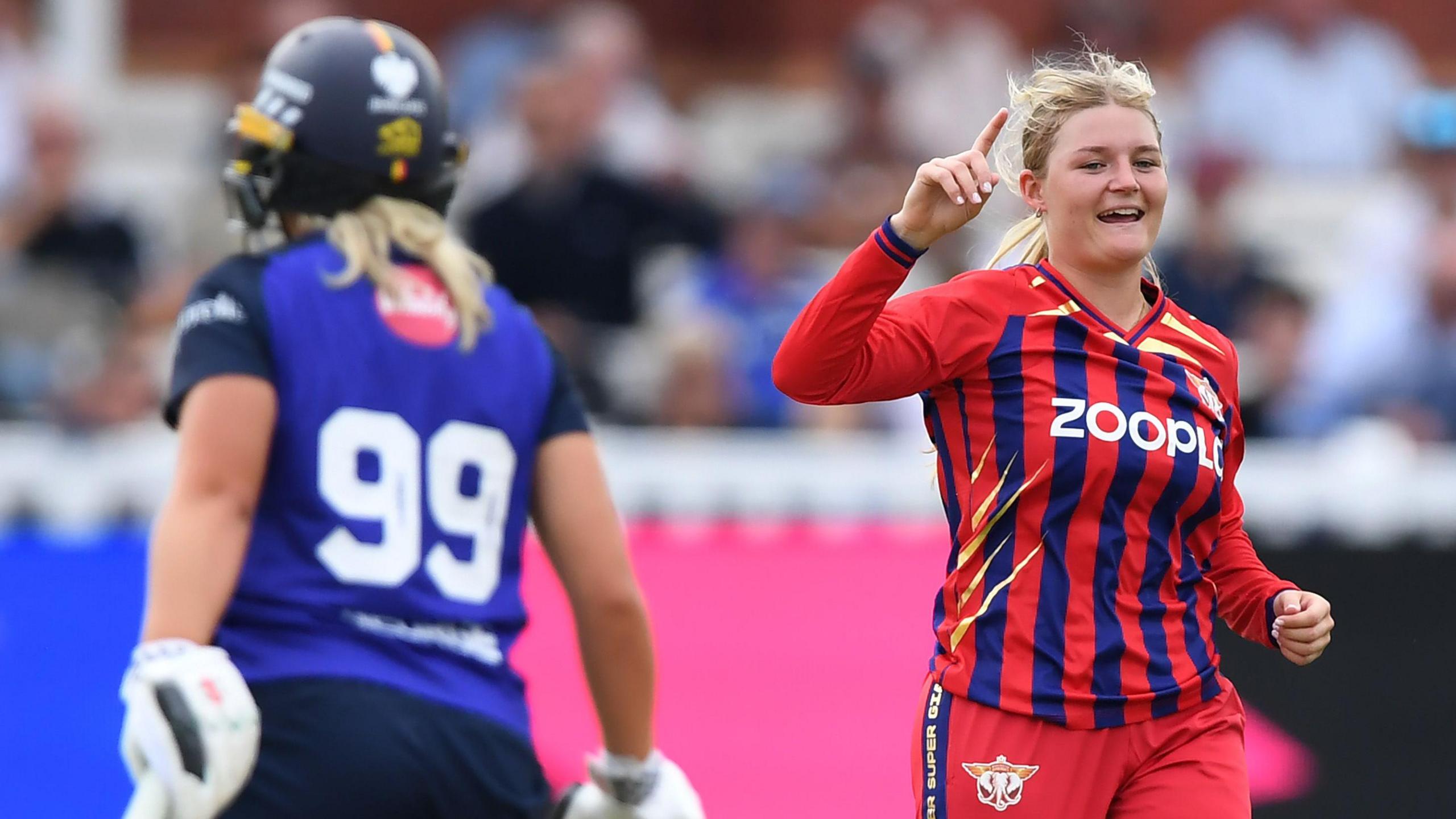 Ryana Macdonald-Gay of Manchester Super Giants celebrates a wicket