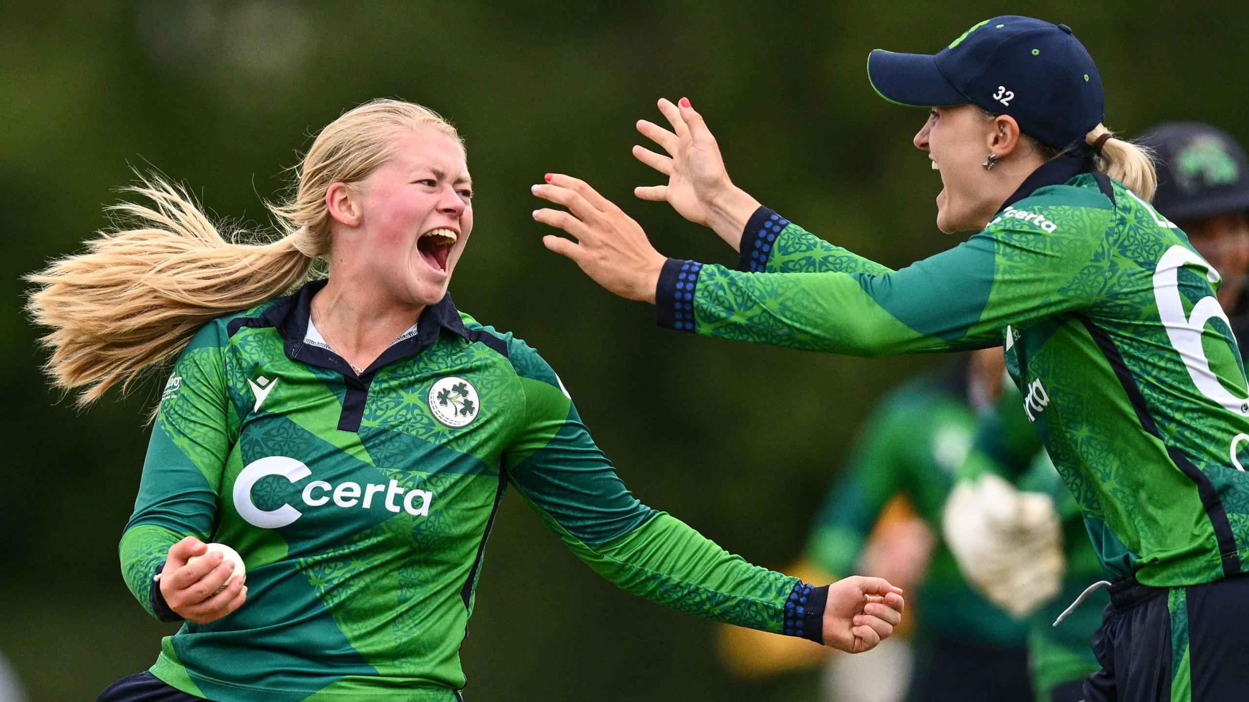 Freya Sargent takes a catch in Ireland's win over Sri Lanka in the second T20 between the sides at Pembroke in Dublin  