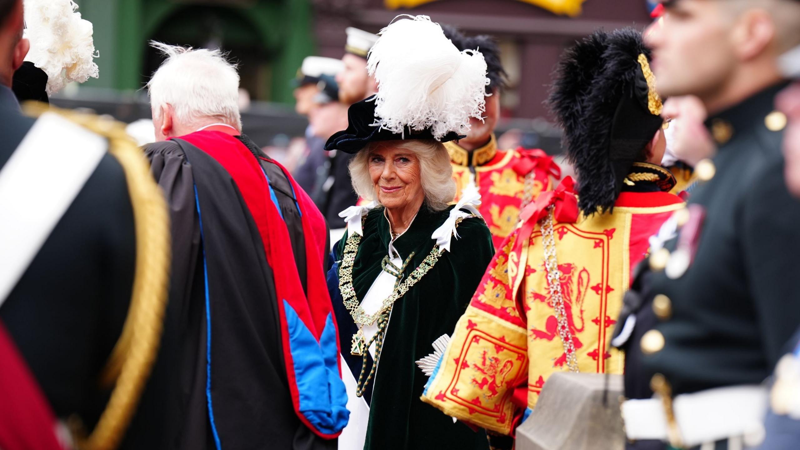 Queen Camilla leaves the Order of the Thistle ceremony 