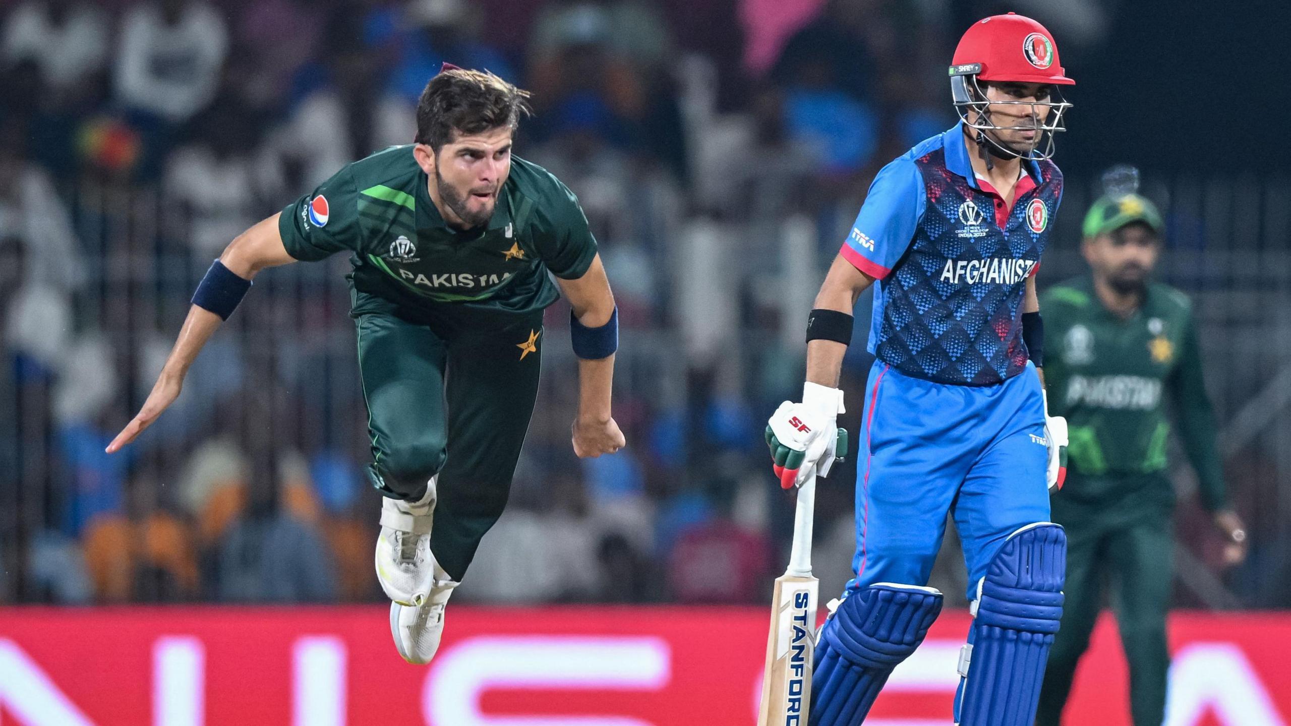 Pakistan's Shaheen Afridi bowls against Afghanistan in 2023