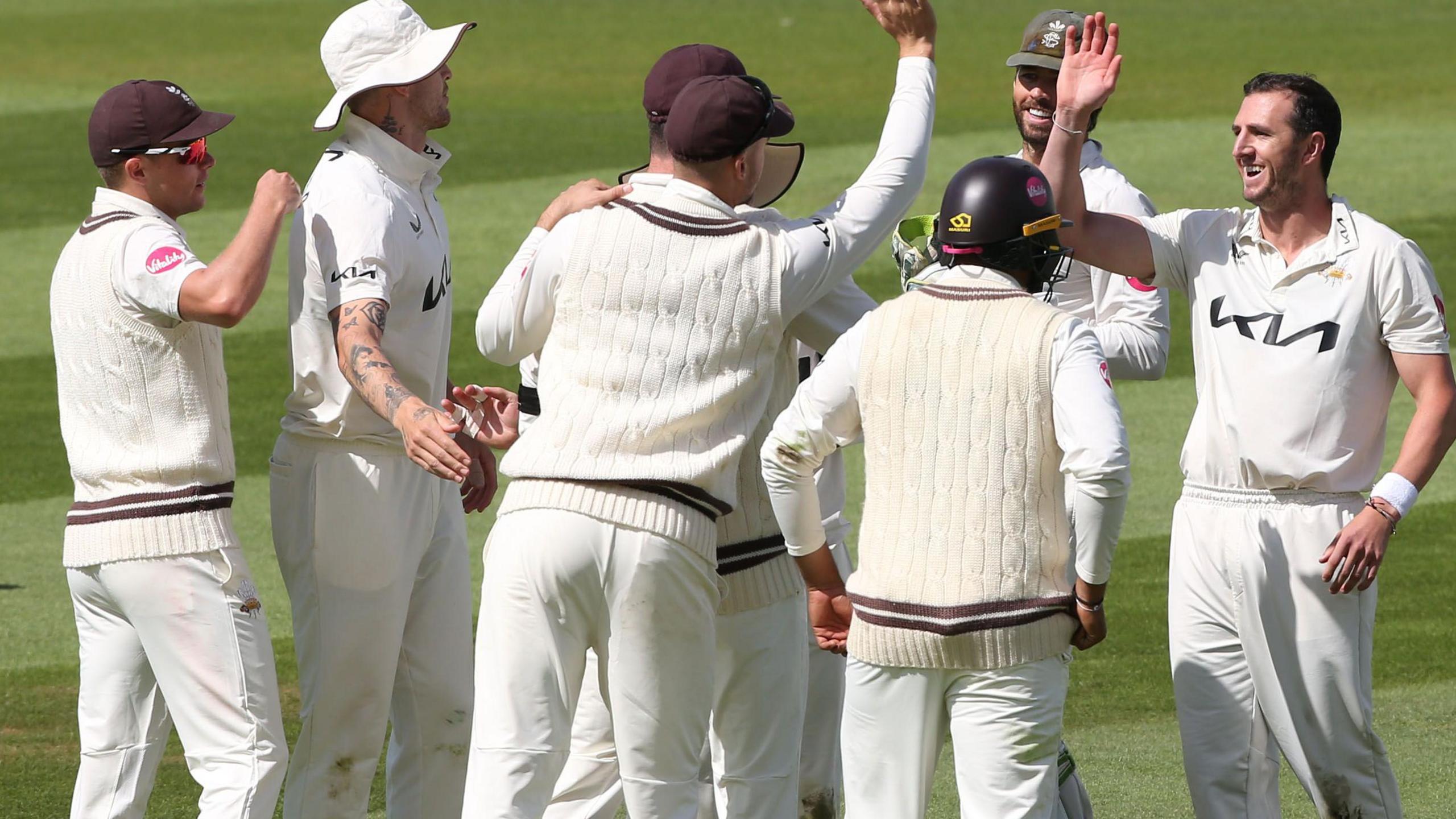 Aussie paceman Dan Worrall celebrates one of his three-wicket haul for Surrey at The Oval