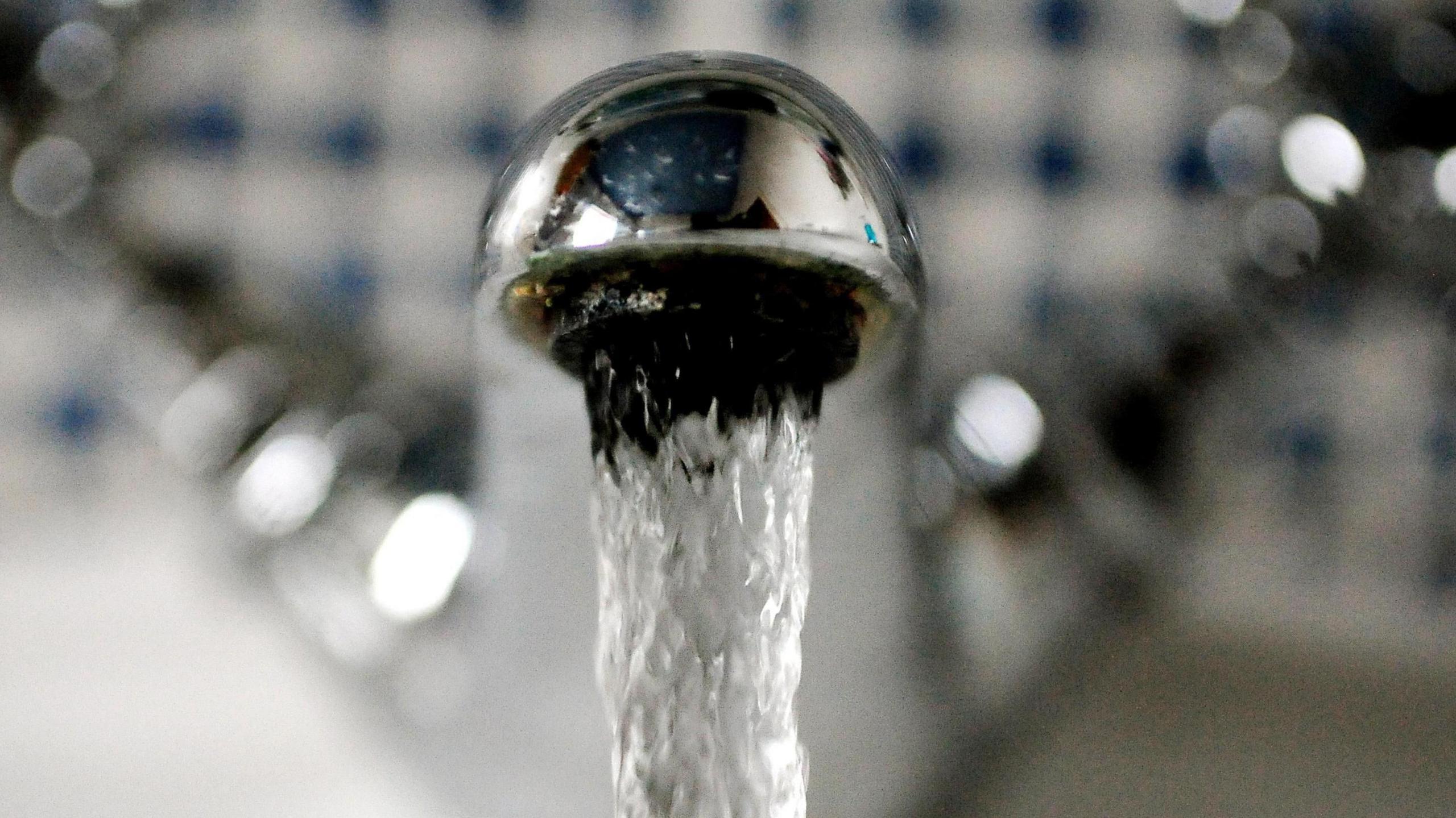 A close up image of water coming out of a kitchen tap.