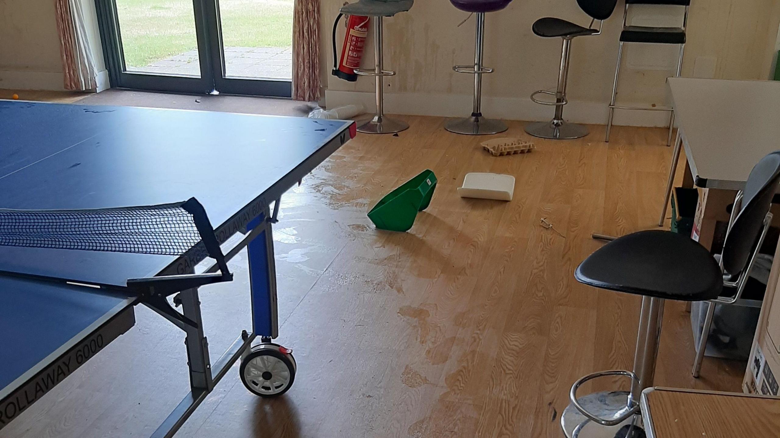 Youth club room vandalised with cooking oil, blue table tennis equipment broken