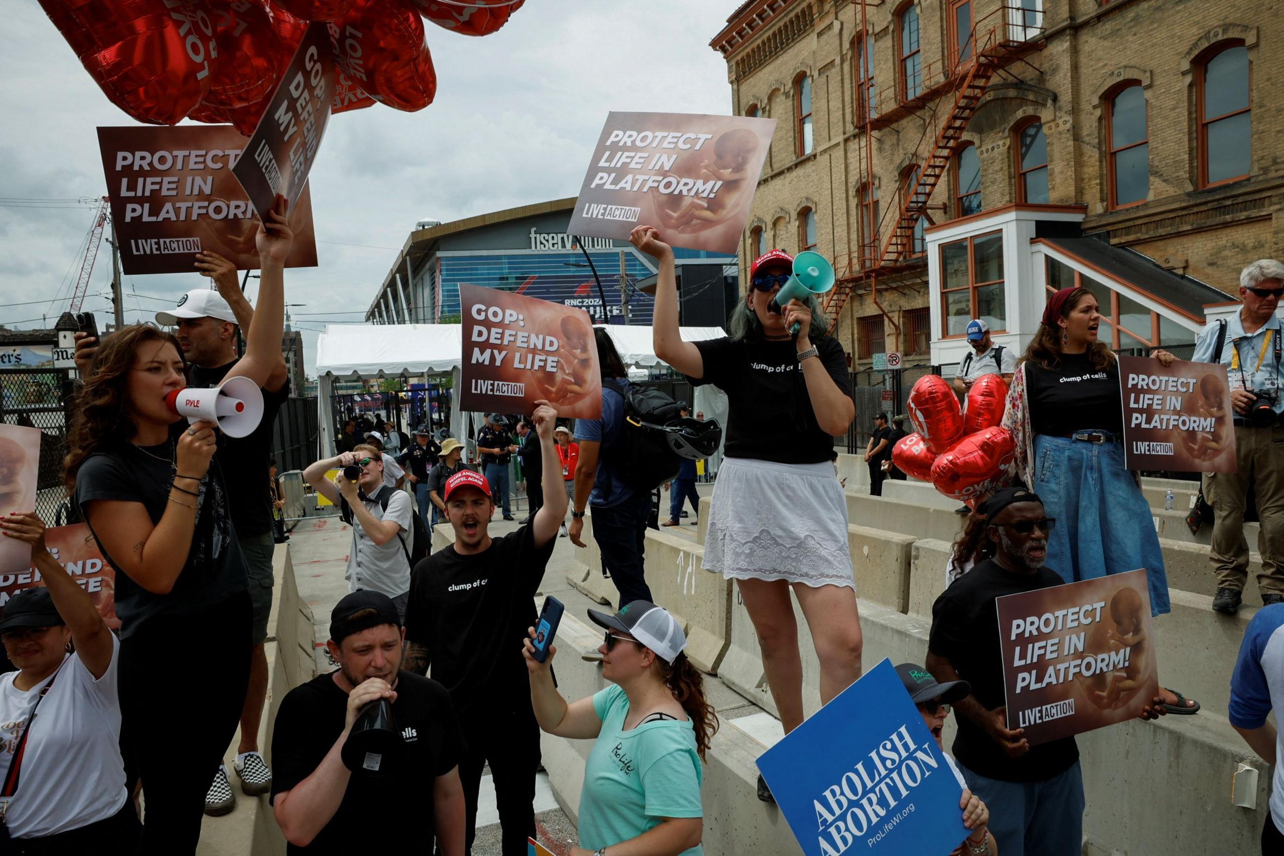 Anti-abortion protestors at the Republican National Convention (RNC) in Milwaukee, Wisconsin