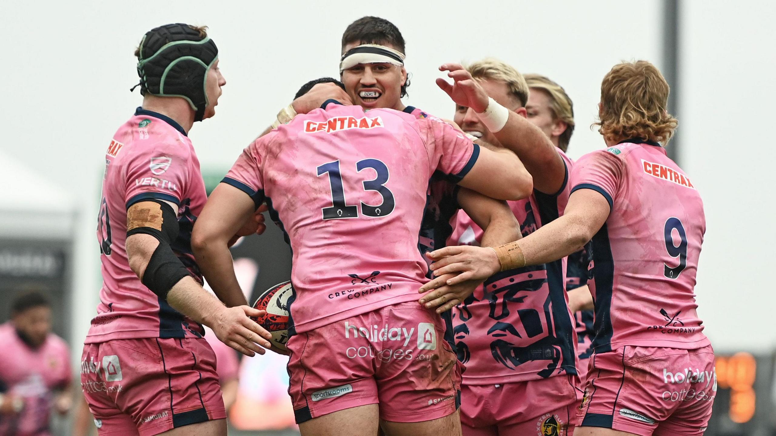 Exeter celebrate a try