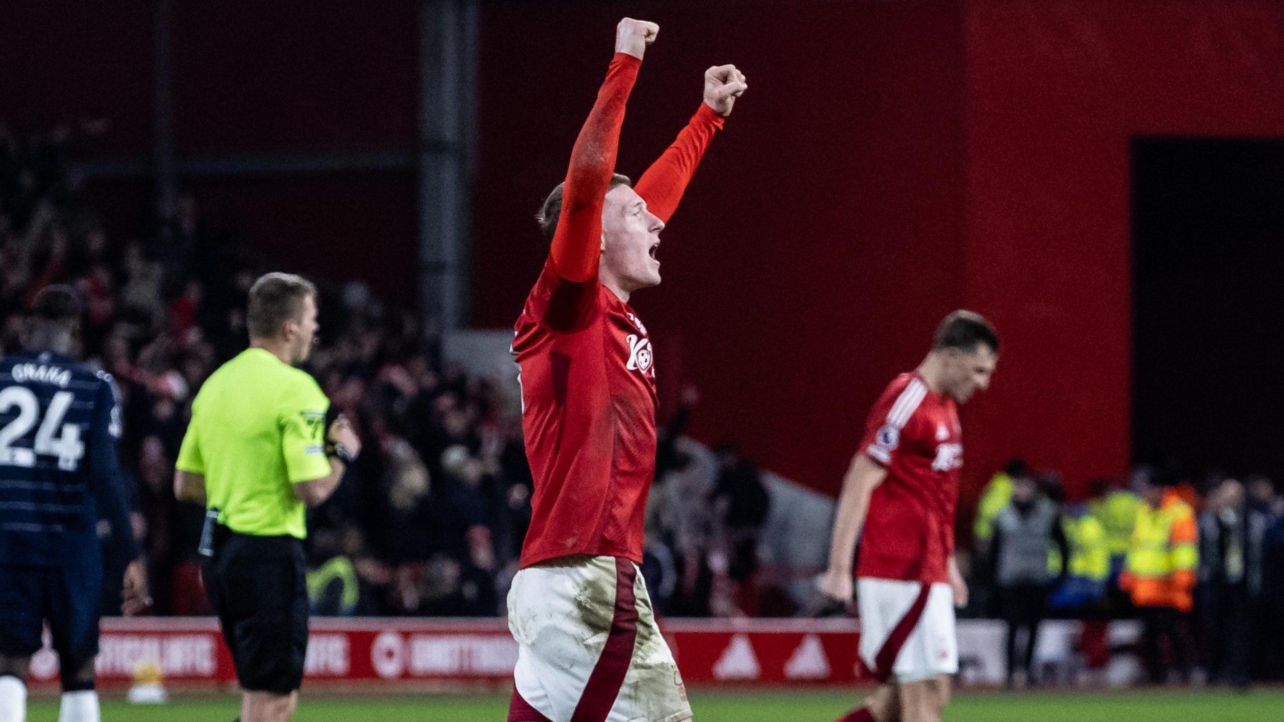 Elliot Anderson celebrates Nottingham Forest's win over Aston Villa