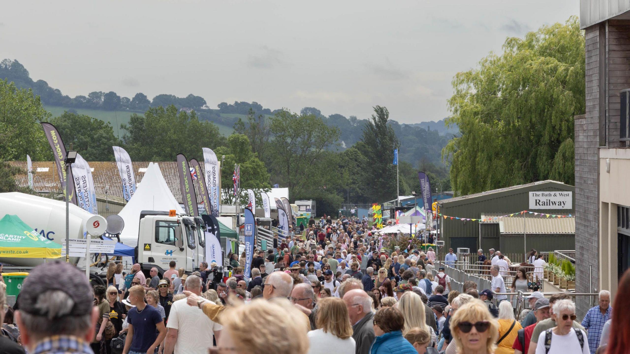 Hundreds of people are seen walking between stands at the Bath and West Show held at Shepton Mallet