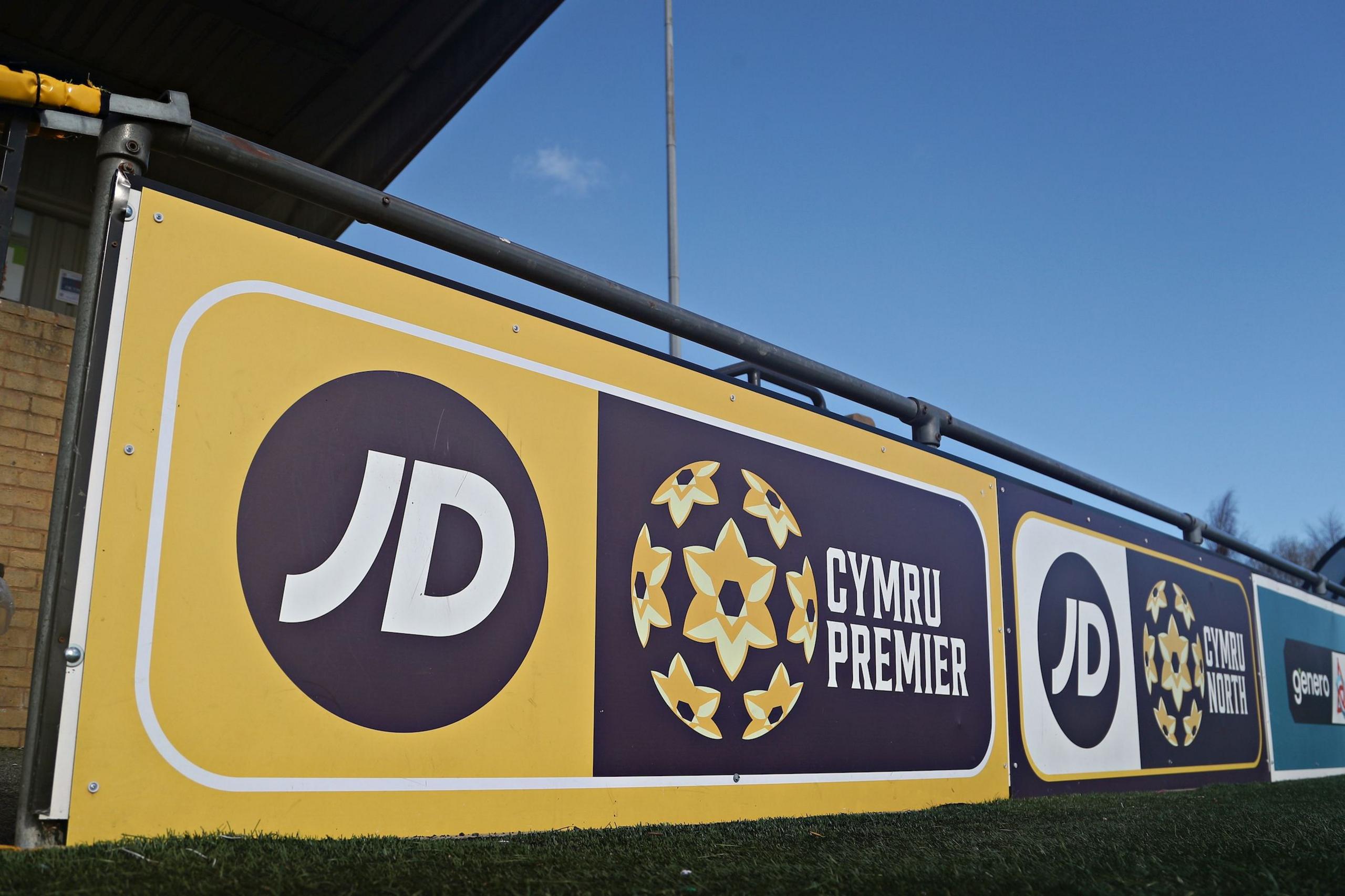 JD Cymru Premier logo on pitchside advertising board