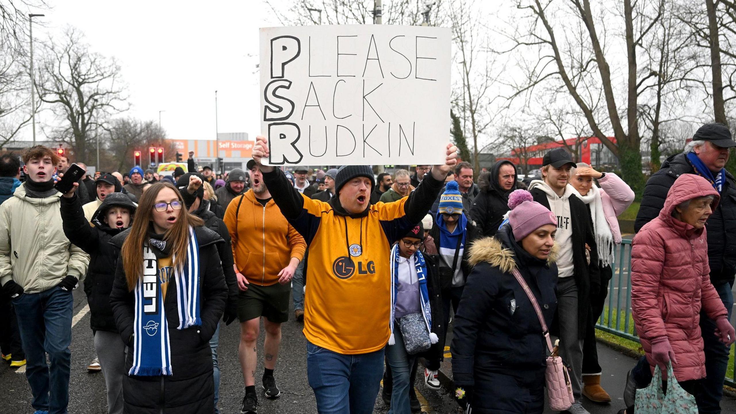 Leicester fans protest before the Arsenal game