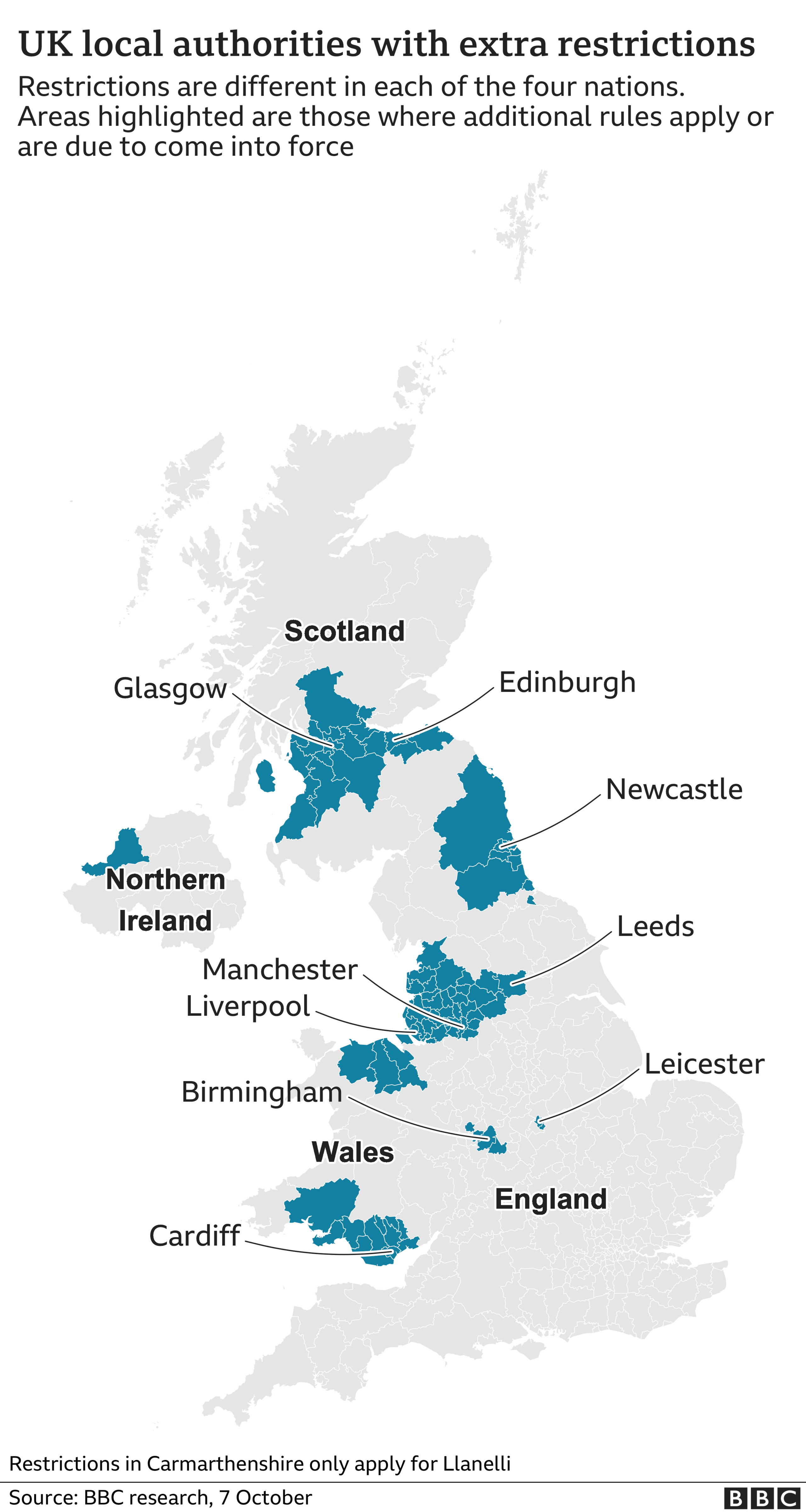 Map showing areas with extra local restrictions