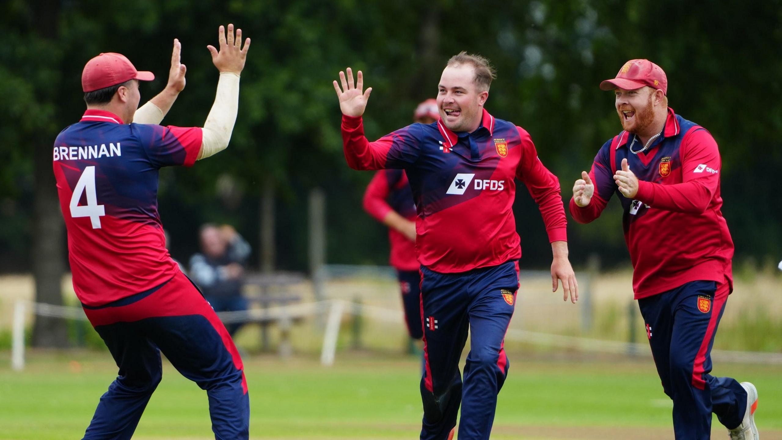 Harrison Carlyon takes a wicket for Jersey
