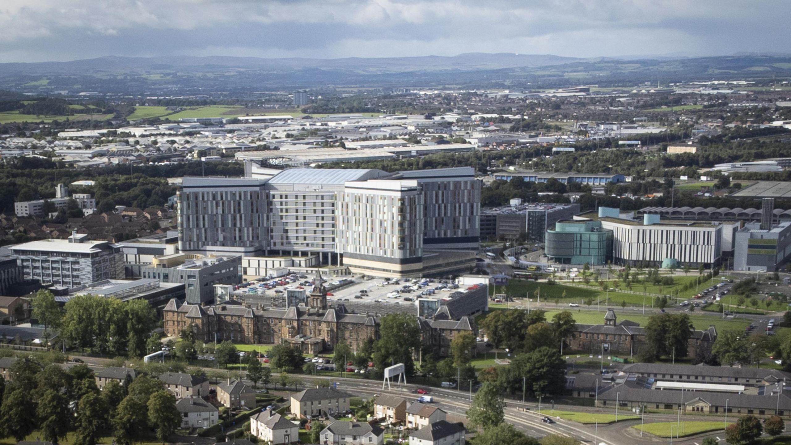 Queen Elizabeth University Hospital campus taken from the air