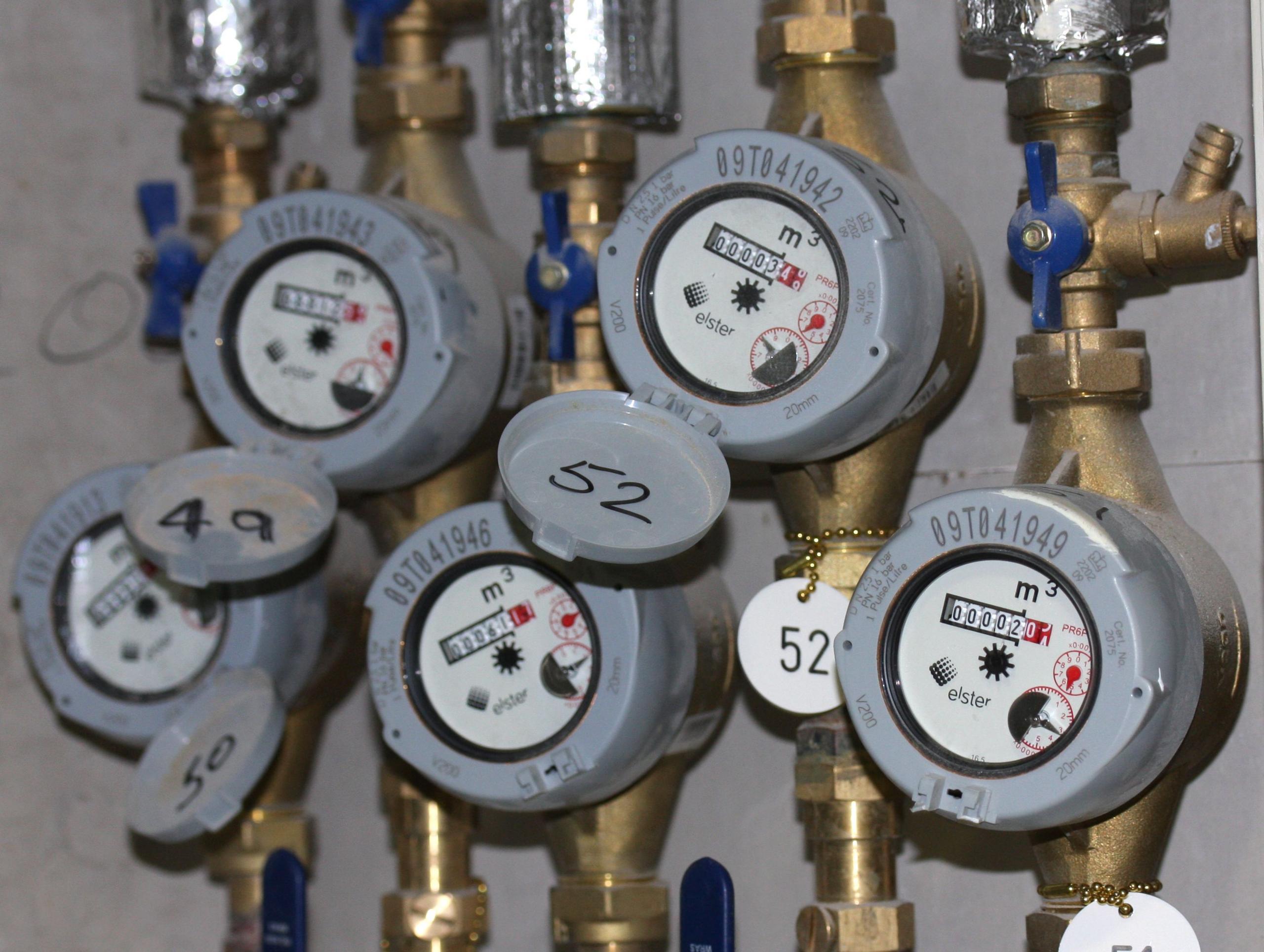 A wall of water meters