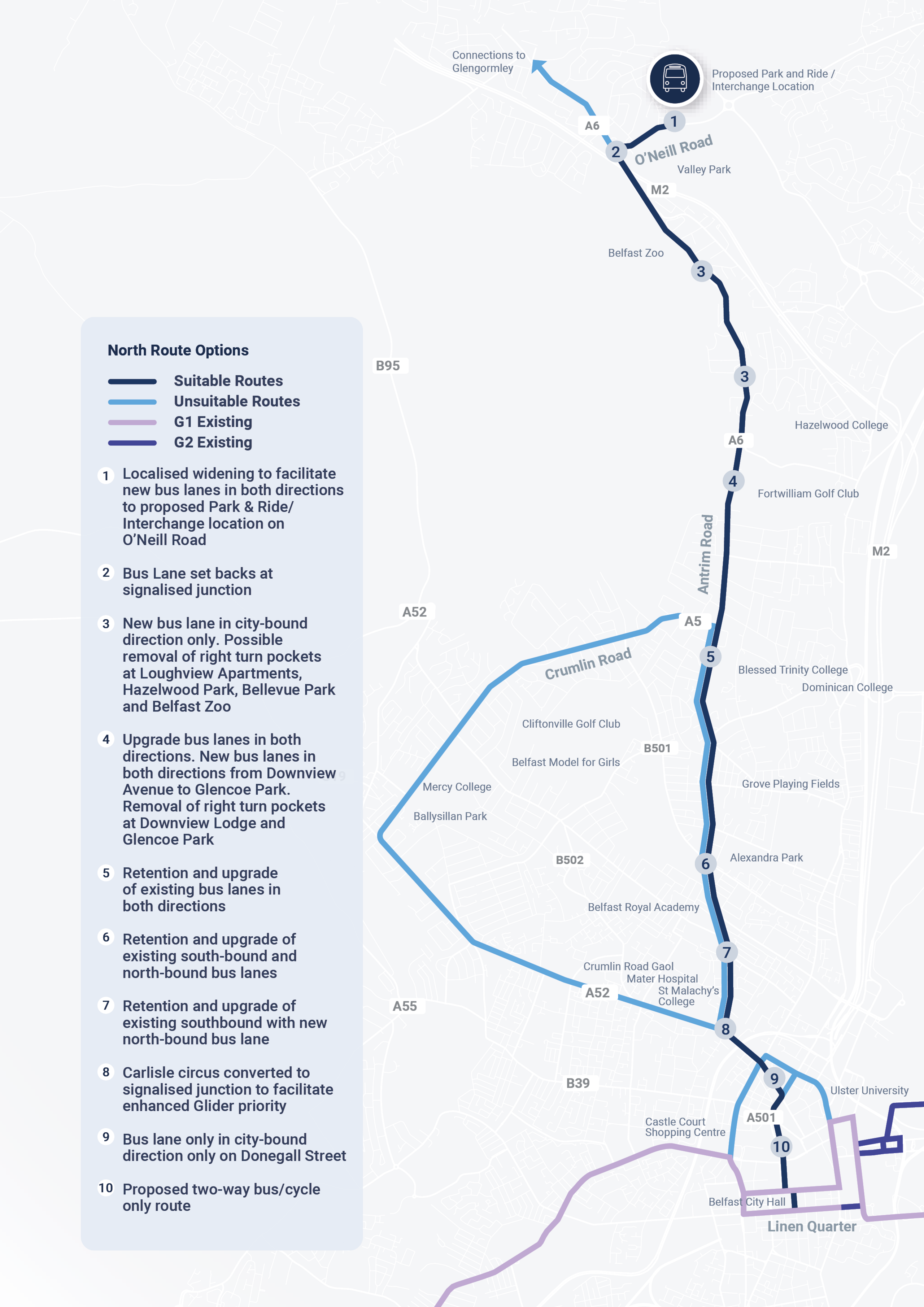 A map of the proposed Antrim Road route for the Glider